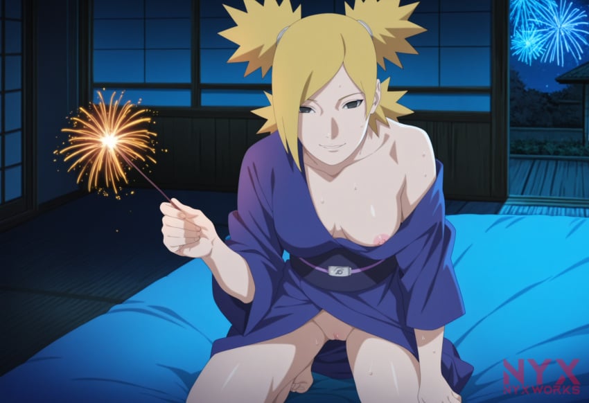 1girls boruto:_naruto_next_generations boruto:_two_blue_vortex fireworks kimono naruto_(series) new_year_2025 night nipple_slip nipslip nyxworks pussy_peek temari