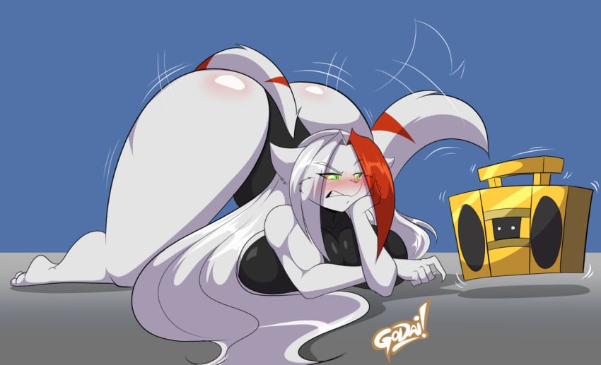 1girls angry annoyed anthro blush boombox face_down_ass_up feline female female_only furry huge_ass huge_breasts knuckle_up! leotard lynx mastergodai rascals red_hair rushana solo thick_thighs twerking white_fur white_hair yellow_eyes yellow_sclera