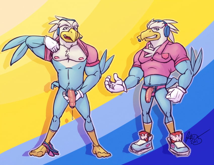 1boy anthro areola avian balls barefoot beak biceps bird clothed clothing cum cum_string eagle feathers footwear gloves half-dressed headgear headphones looking_at_viewer male male_only manly muscles nipples omegaro open_mouth orgasm pecs penis raised_arm shirt shoes smile soar_the_eagle solo sonic_(series) sonic_boom standing teeth tongue uncut underwear