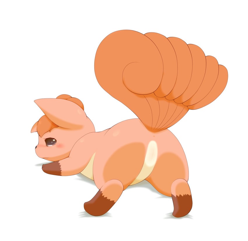 anus ass barefoot blush canine cute female feral fox fur furry_tail looking_at_viewer looking_back lying mammal multiple_tails nintendo on_front pokemon pokemon_(species) presenting presenting_hindquarters presenting_pussy pussy schnecken sharp_teeth solo tail teeth video_games vulpix