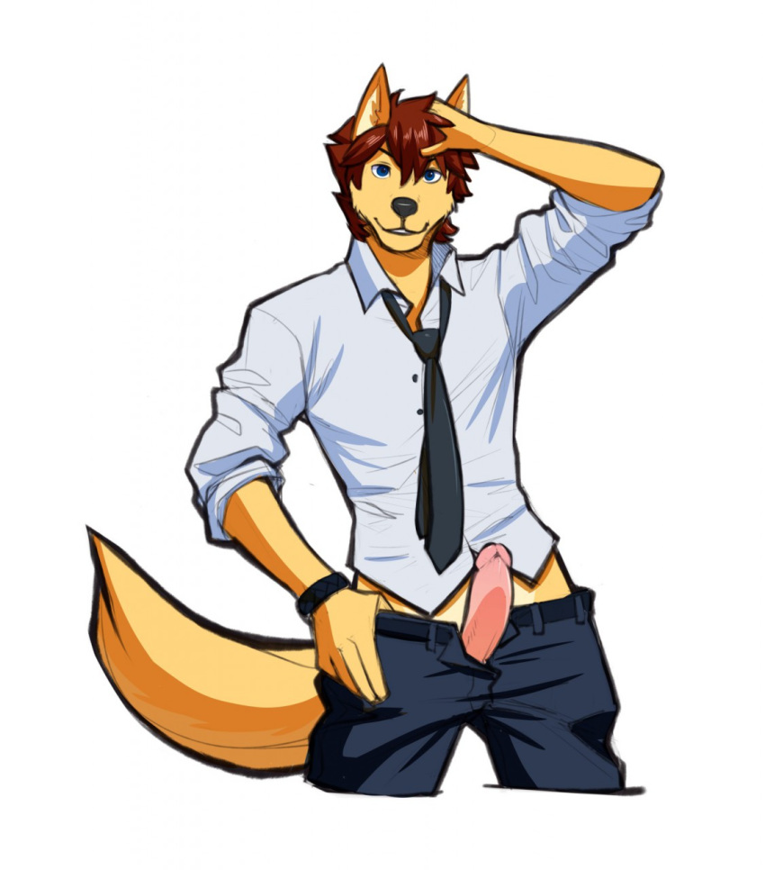 1boy anthro canine clothing erection male male_only mammal penis solo spearfrost yuguni yuguni_(character)