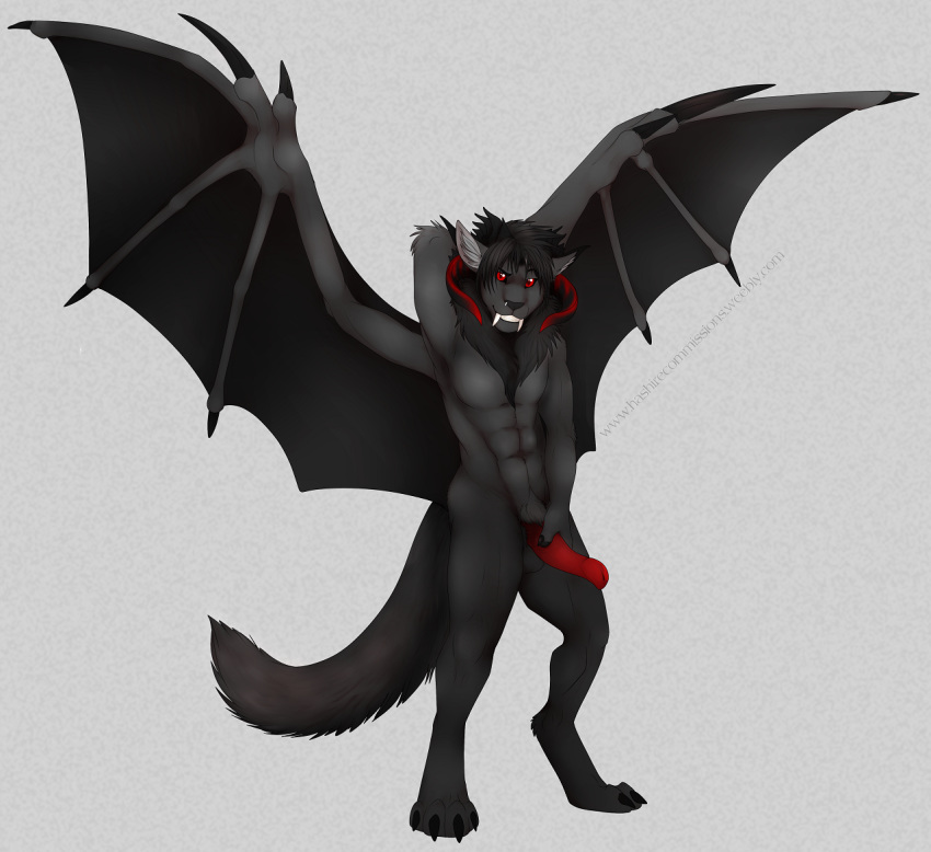 anthro black_claws black_fur black_mane cocky dragon erection fangs feline fur hashire hybrid kai lion long_tail male male_only mammal muscles penis piercing red_eyes red_horns sabertooth smile wings