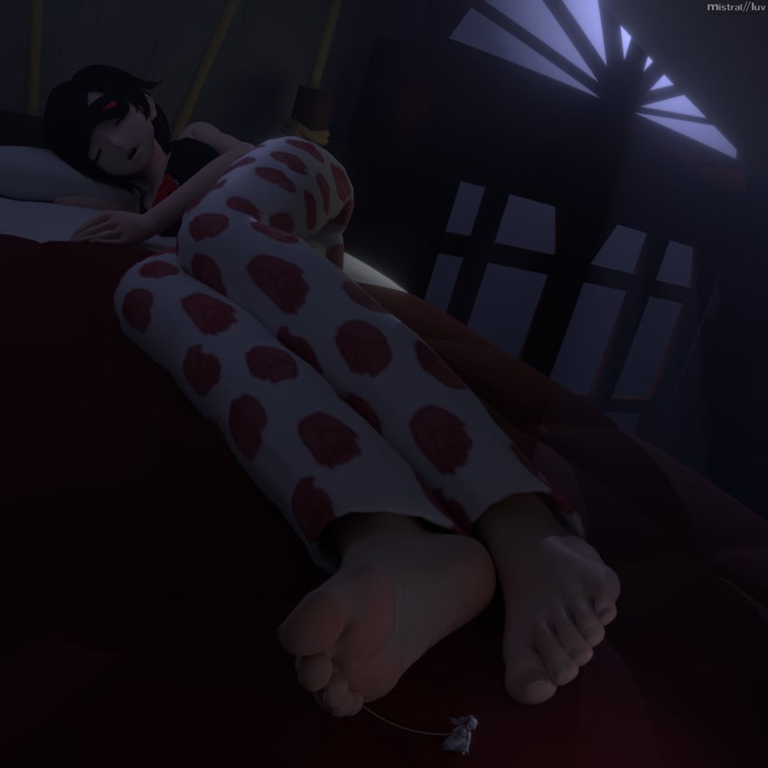 feet femdom femsub foot_fetish foot_focus foot_slave footdom giantess mistralluv ruby_rose rwby sleeping toe_leash weiss_schnee