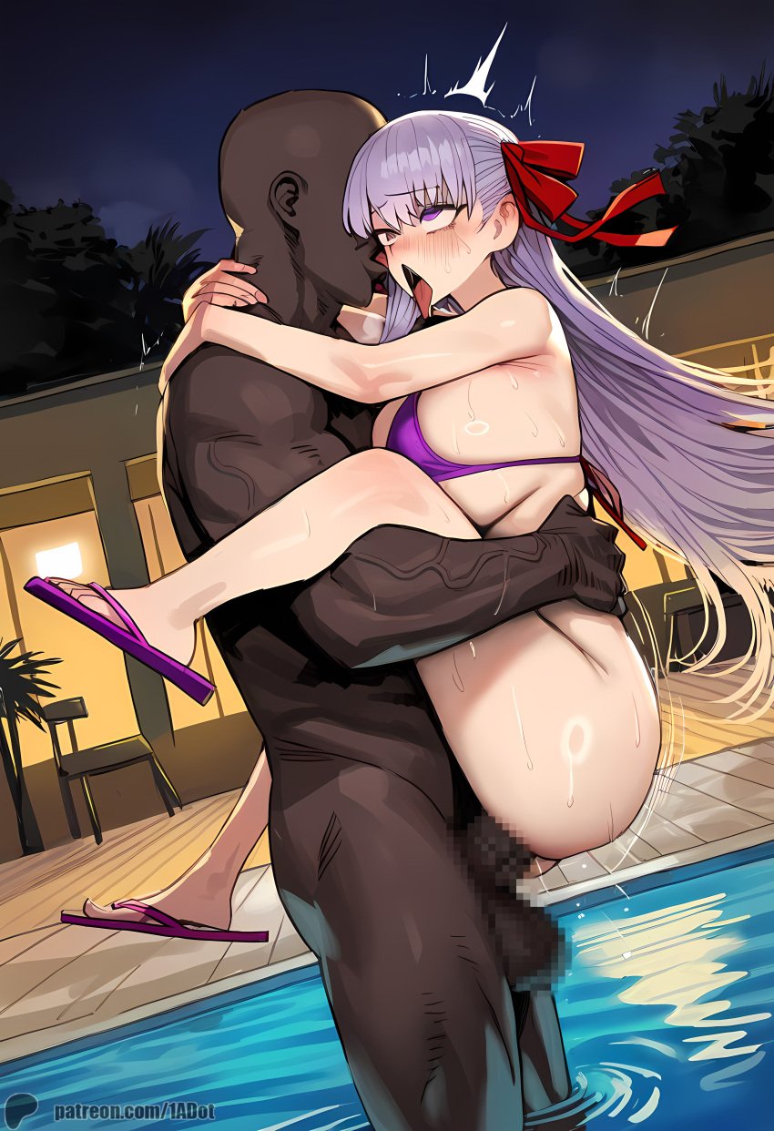 1-a_dot 1boy 1girls ahe_gao ai_generated bb_(fate) big_ass big_breasts big_penis bikini bikini_top booty bottomless breasts dark-skinned_male dark_skin fate_(series) feet female full_body interracial large_breasts light-skinned_female light_skin male male/female pool sex suspended water