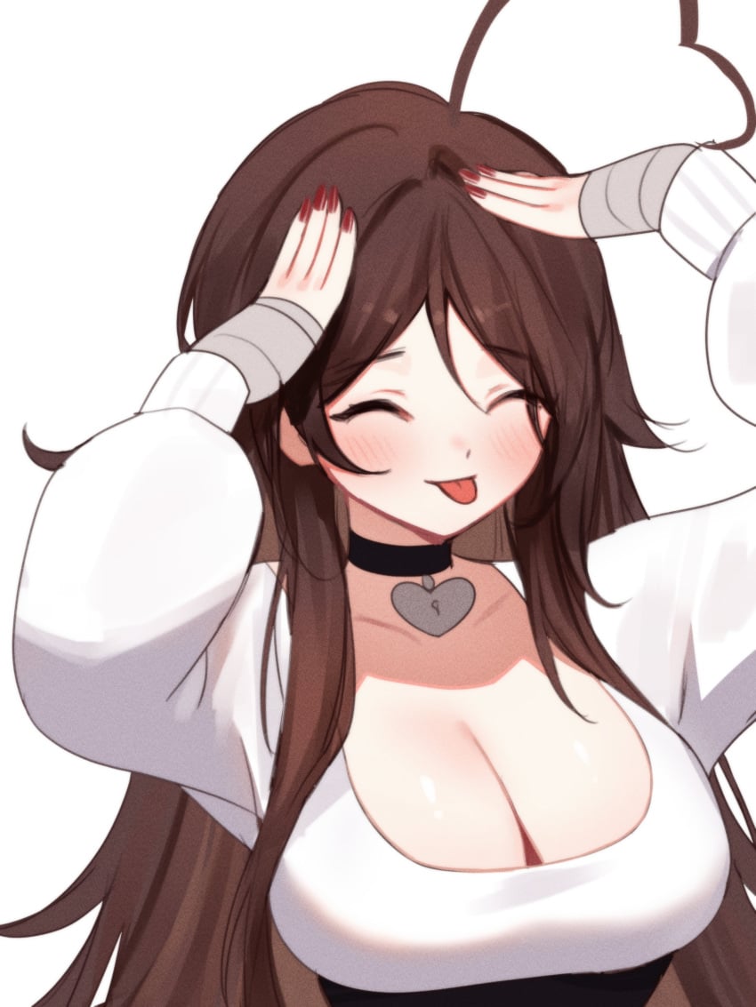 1girls belly_button blush brown_hair female_only indie_virtual_youtuber long_hair not_porn sky_(skyaboveme) skyaboveme solo solo_focus thighs virtual_youtuber white_background