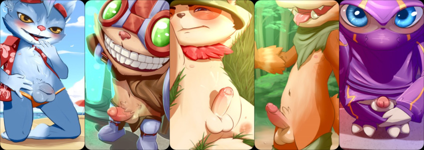 anthro beach border erection eyewear flaccid furry furry_only gnar goggles grin high-angle_shot hollo_nut humanoid_penis kennen kneeling league_of_legends legacy_series licking_fingers looking_away male male_only mask multiple_images multiple_poses ninja open_clothes open_shirt outdoors pants pants_pull partially_retracted_foreskin penis pinup poking_out pose pubic_hair riot_games rumble_(lol) rumble_in_the_jungle seaside selfie shirt smile teemo teeth testicles thong uncut yordle ziggs