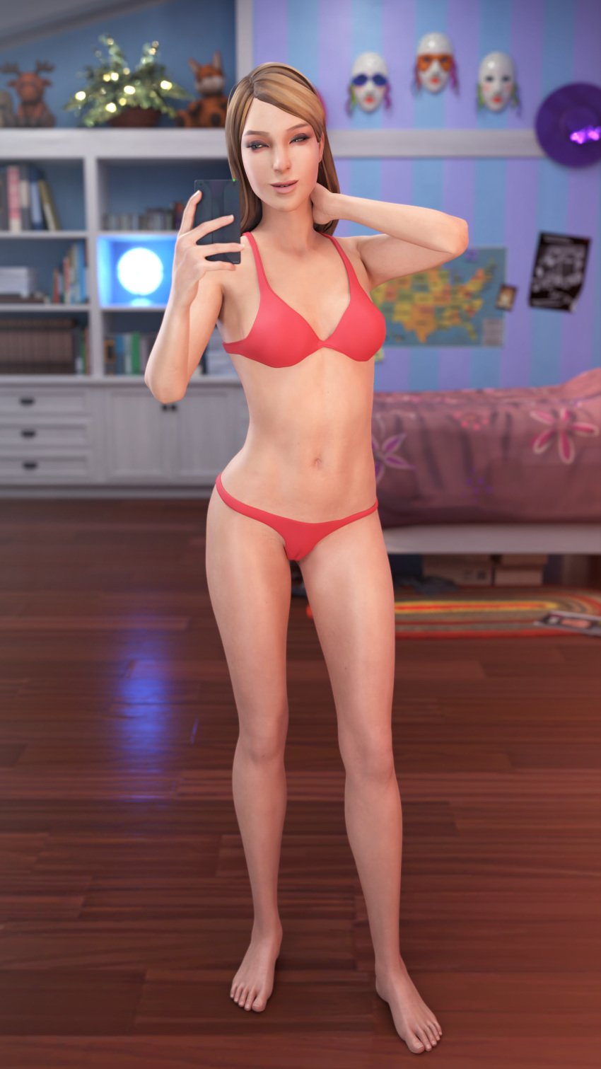 1girls 3d 5_toes barefoot bedroom blonde_hair female female_focus female_only humanoid_feet koomer life_is_strange light-skinned_female panties rachel_amber red_bikini red_panties red_underwear tagme teenager