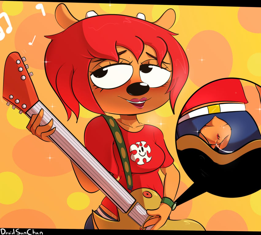 anthro davidsanchan female female_only furry guitar lammy_lamb parappa_the_rapper red_hair red_shirt sony_interactive_entertainment tagme