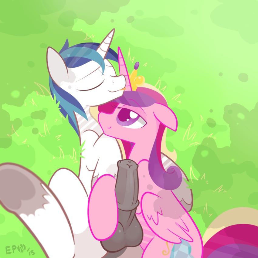 2015 alicorn animal_genitalia balls blue_hair braddo closed_eyes couple crown cutie_mark duo equine erection female feral friendship_is_magic hair hooves horn horsecock husband_and_wife male mammal multicolored_hair my_little_pony penis princess_cadance_(mlp) shining_armor_(mlp) smile straight unicorn wings