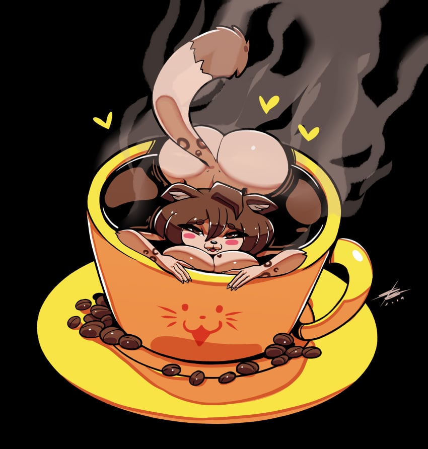 among_us big_breasts brown_body brown_eyes brown_fur brown_hair coffee coffee_cup cup elizabeth_mendoza felid feline female furry furry_female heart_symbol leopard long_hair seductive sergioghi snow_leopard tail