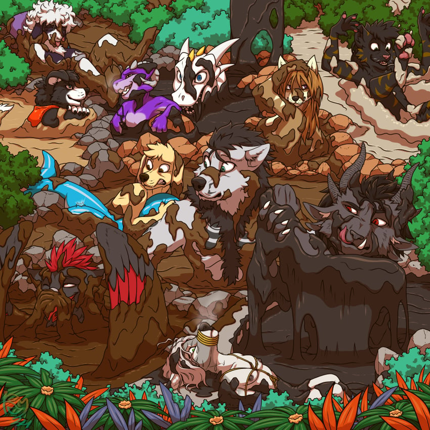 absurd_res ahe_gao arisu_(arisuvixen) arms_tied arterian_(character) avian bird_dog bound bovid canid canine canis caprine charr clay clothing deer domestic_dog dragon fayren felid female fox golden_retriever group gryphon guild_wars hi_res hunting_dog jungle_background kitafune_matsuki kobold looking_pleasured male mammal might_and_magic mud mythological_avian mythological_canine mythological_creature mythological_scalie mythology nervous pillow plant playing_with_breasts playing_with_penis pool_toy quicksand rakshasa_(might_and_magic) retriever rock rubbing_head safety_vest scalie scani sheep shrub smile sneaking splash struggling tar topwear ubisoft vest were werecanid werecanine werewolf wolf