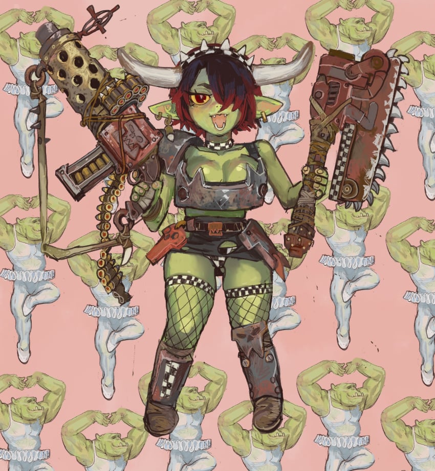 1girls female green_skin gretchin gun melee_weapon mossa ork panties rule_63 tagme warhammer_(franchise) warhammer_40k