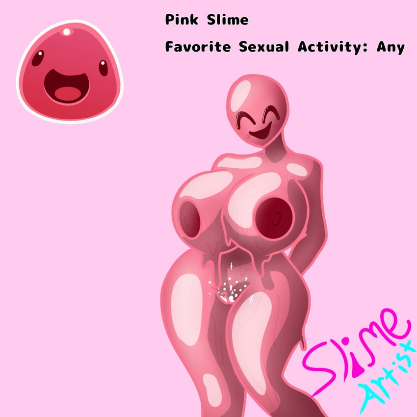 big_breasts big_butt big_nipples female female_focus female_only nude nude_female pink_slime_(slime_rancher) reference reference_image shaded signature slime slime_girl slime_rancher slimey