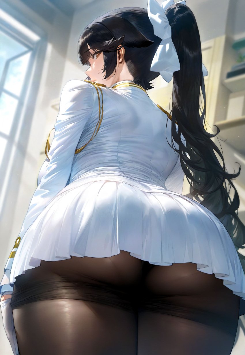 1girls ai_generated ass azur_lane big_ass black_hair booty curvy_female female female_only from_behind light-skinned_female light_skin looking_away mikayori plump_ass rear_view sakura_empire_(azur_lane) skirt solo takao_(azur_lane) thighs