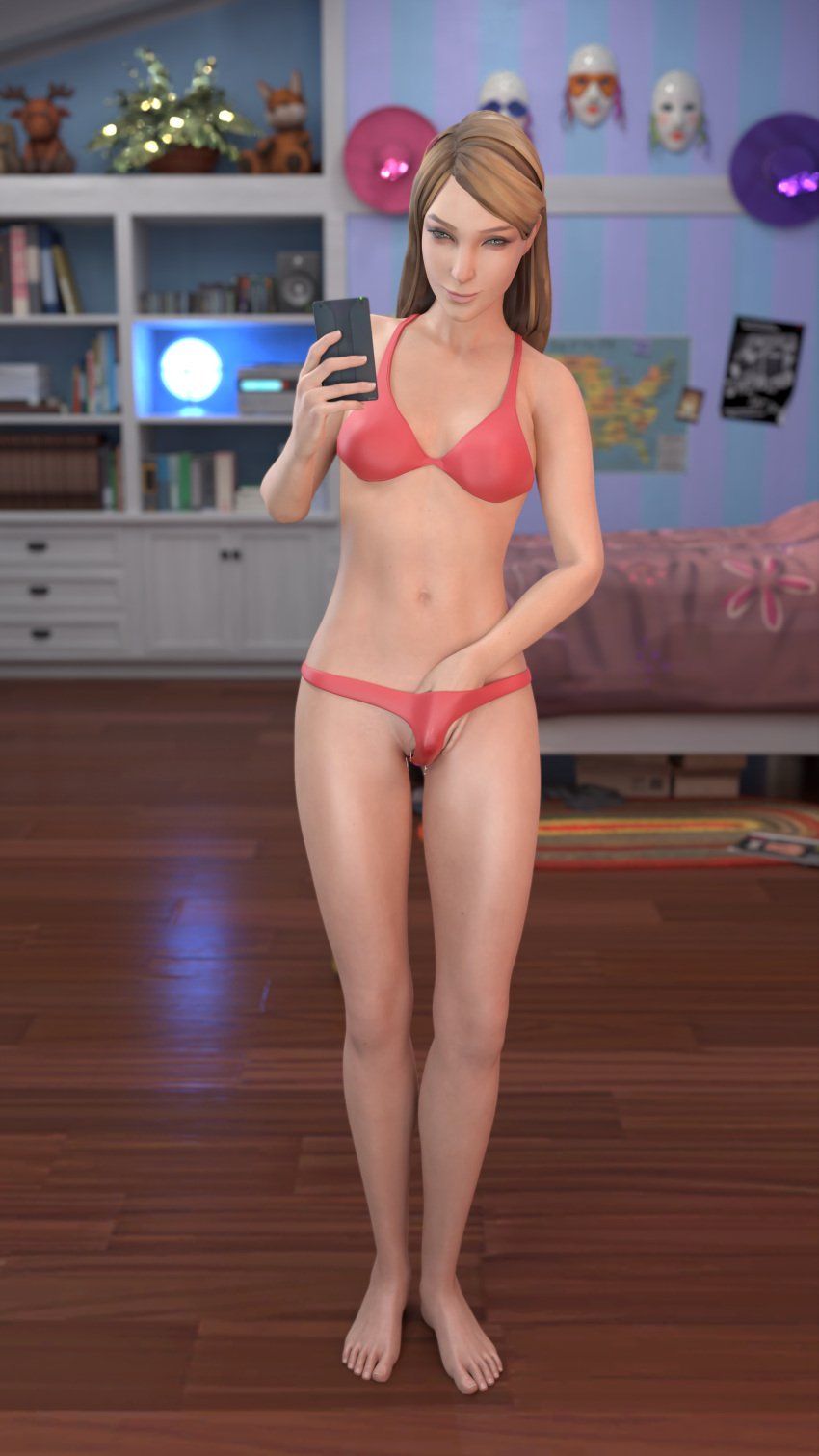 1girls 3d 5_toes barefoot bedroom blonde_hair female female_focus female_only humanoid_feet koomer life_is_strange light-skinned_female panties rachel_amber red_bikini red_panties red_underwear tagme teenager