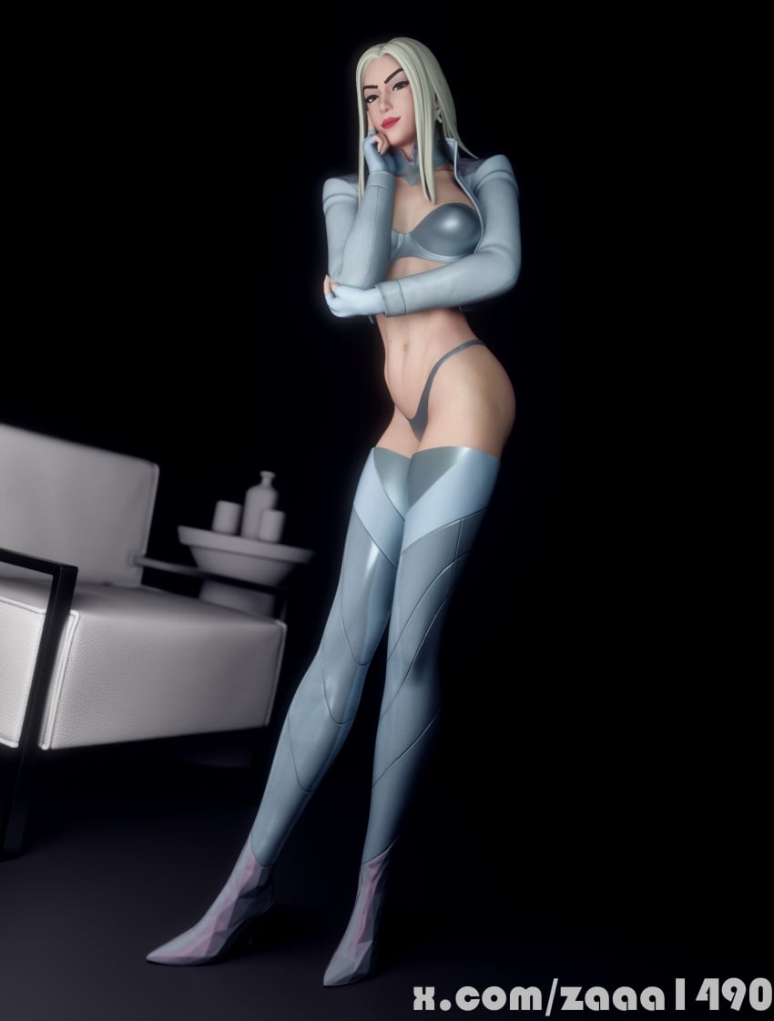 1girls 3d blender_(software) bra emma_frost emma_frost_(fortnite) female female_only fortnite fortnite:_battle_royale high_heels looking_at_viewer marvel marvel_comics panties pose posing standing white_hair x-men zaaa1490