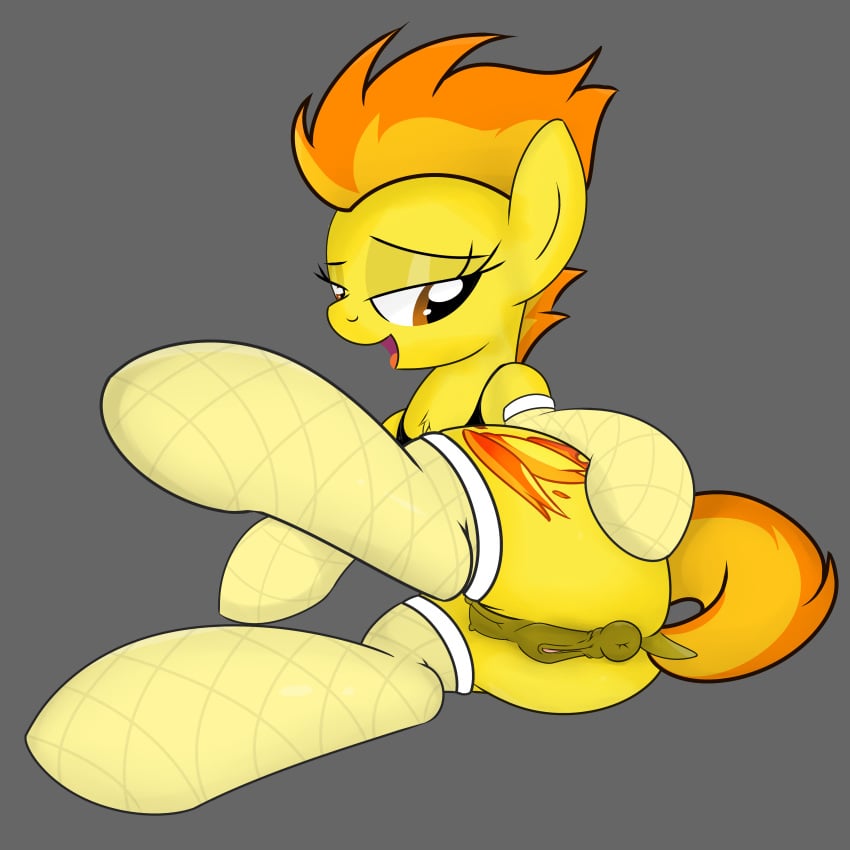 absurd_res anus ardupi bedroom_eyes clitoris crotchboobs cutie_mark equine female friendship_is_magic fur hair half-closed_eyes hi_res hooves horse legwear long_hair looking_at_viewer mammal my_little_pony nipples open_mouth orange_eyes orange_hair plain_background pony presenting pussy smile solo spitfire_(mlp) stockings tongue tongue_out two_tone_hair wonderbolts_(mlp) yellow_fur