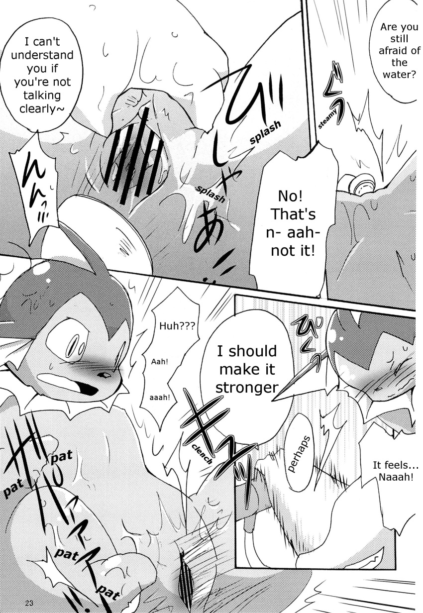 ambiguous_gender azuma_minatsu comic eeveelution english_text female greyscale jolteon monochrome nintendo pokémon_(species) pokemon pussy text vaporeon video_games water