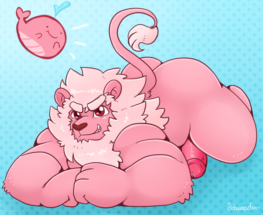 anthro cartoon_network erection feline fur lion lion_(steven_universe) male male_only mammal penis pink_fur schwarzfox steven_universe tiny_floating_whale_(steven_universe)