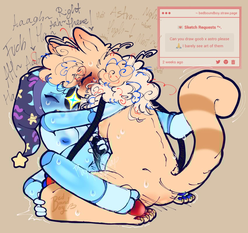 2boys astro_(dandy&#039;s_world) bedboundboy blush colored dandy&#039;s_world dialogue fat_male goob_(dandy&#039;s_world) male self_upload shaded size_difference sweat
