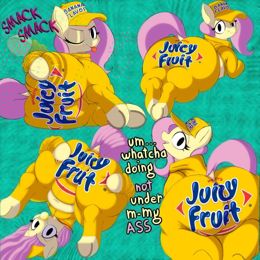 1girls anatomically_correct_genitalia anatomically_correct_pussy animal_genitalia anus_outline ass ass_bigger_than_head behind_view big_ass big_butt bubble_butt bubble_gum clothed_feral clothing curvaceous curvy curvy_figure dialogue english_text equine equine_genitalia equine_pussy female female_only feral fluttershy_(mlp) friendship_is_magic fully_clothed hasbro hat hooves horse huge_ass juicy_fruit long_hair looking_at_viewer looking_back my_little_pony one_eye_closed onomatopoeia open_mouth pink_hair pony pussy_outline slapping_ass slapping_own_ass smacking_ass smug smug_face solo solo_female tail talking_to_viewer teasing teasing_viewer text theboneapple thick_thighs tongue tongue_out upside-down voluptuous voluptuous_female wide_hips
