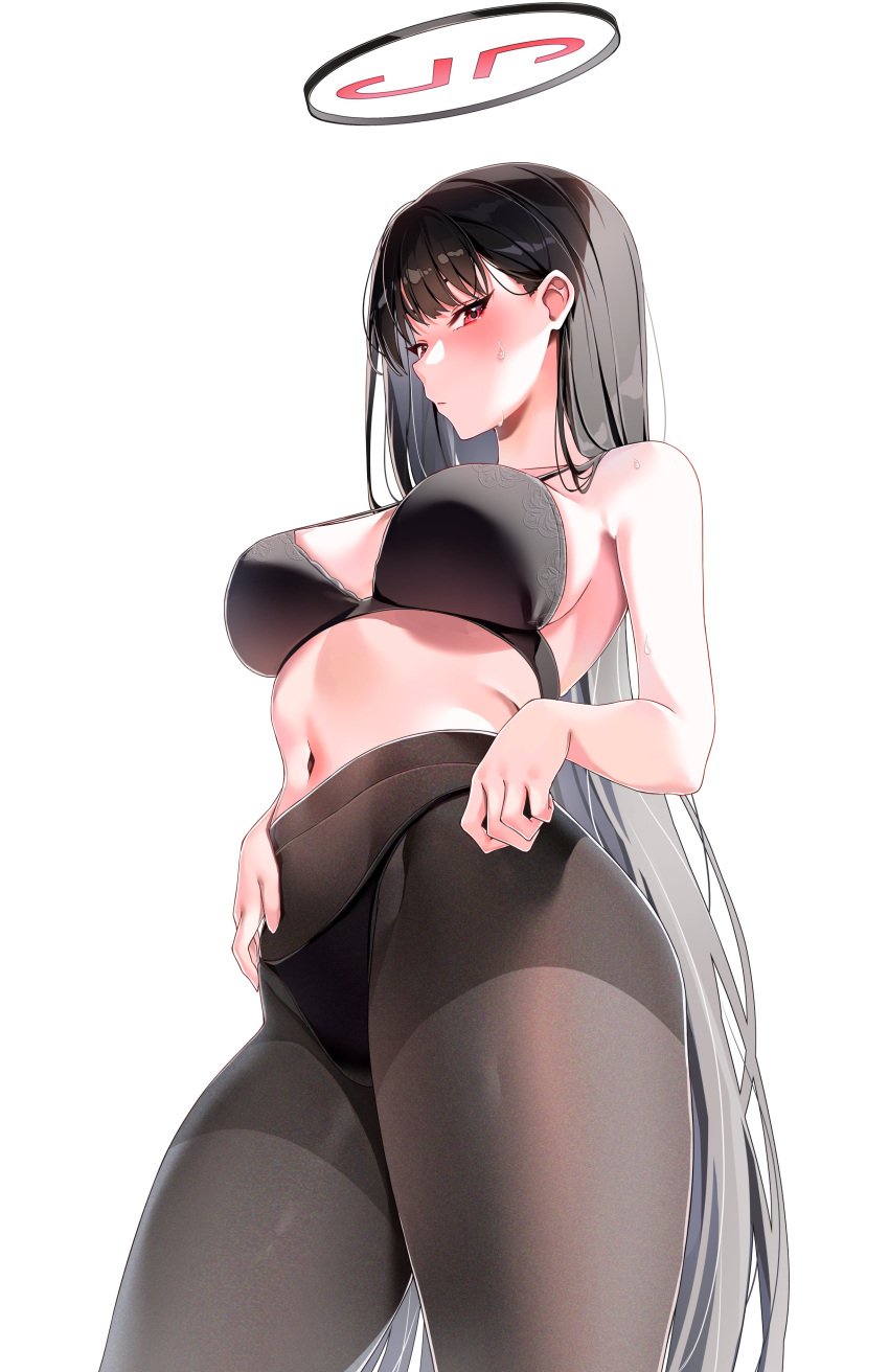1girls bare_arms bare_belly bare_chest bare_hands bare_midriff bare_navel bare_shoulders bare_skin belly belly_button big_breasts black_bra black_hair black_hair_female black_legwear black_panties black_pantyhose black_stockings black_underwear blue_archive blush blush_face blushing_at_viewer blushing_female bra breasts busty busty_female busty_girl busty_teen curvaceous curvaceous_body curvaceous_female curvaceous_figure curvaceous_hips curvaceous_teen curvaceous_thighs curvy curvy_body curvy_female curvy_figure curvy_hips curvy_teen curvy_thighs elbows embarrassed embarrassed_expression embarrassed_female exposed_arms exposed_belly exposed_chest exposed_midriff exposed_navel exposed_shoulders exposed_skin female female_focus female_only fingers groin half_naked half_nude halo high_resolution high_school_student highres hourglass_figure large_breasts lean_figure legwear long_hair looking_at_viewer looking_down looking_down_at_viewer machulanko midriff naked naked_female naked_woman narrow_waist navel nude nude_female nudity panties pantyhose plump_breasts red_eyes red_eyes_female red_halo rio_(blue_archive) school_girl semi_nude shame shoulders simple_background slender_body slender_waist slim_waist solo standing teen_girl teenage_girl teenager thick_thighs thighs underboob underwear underwear_only upper_body very_long_hair white_background wide_hips young_female young_woman