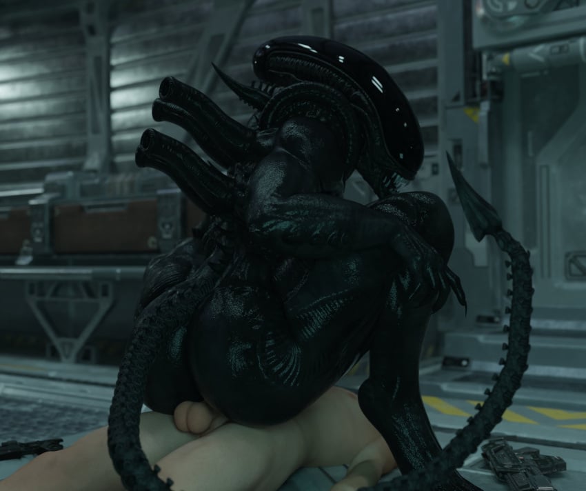 1boy alien alien_(franchise) alien_girl ass balls breasts female human_male interspecies male monster monster_girl penis vensaku xenomorph