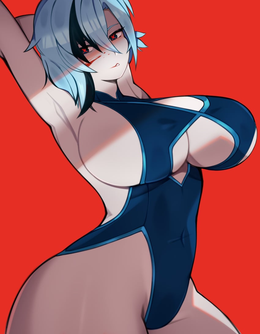 1girls arlecchino_(genshin_impact) breasts cute fanart female genshin_impact girl huge_breasts melonpuff solo