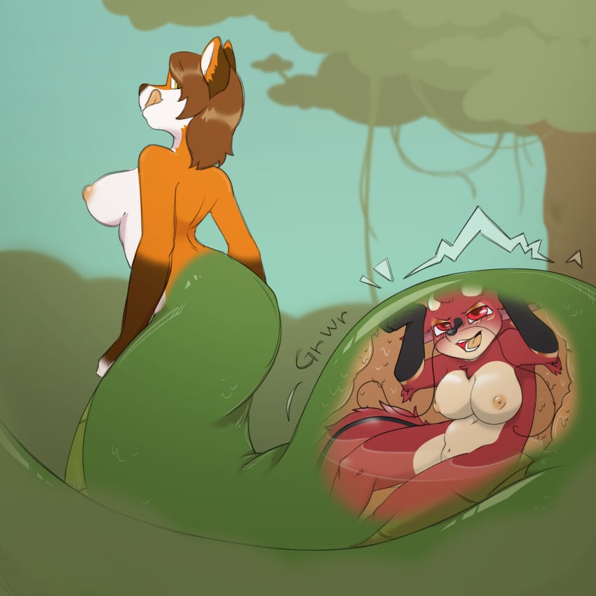 2025 anthro apode artist_request bodily_fluids breasts brown_body brown_hair canid canine countershading cutaway draconcopode dragon duo female female_prey forest fox furry green_body green_scales hi_res lamia legless licking licking_lips looking_at_viewer looking_back looking_back_at_viewer mammal mythological_creature mythological_scalie mythology nipples nude open_mouth orange_body outside plant reptile scales scalie serpentine snake split_form squeaker stomach_acid struggling struggling_prey tan_body tan_countershading tongue tongue_out tree vore whiskers white_body white_countershading