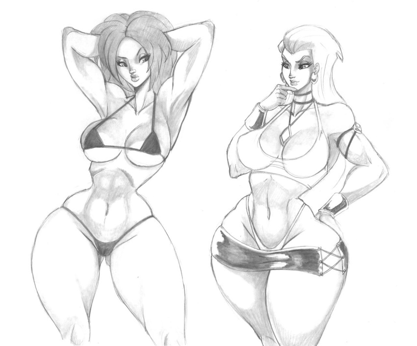 2girls abs african african_female big_breasts bikini bikini_bottom bikini_top bonnie_rockwaller breasts crossover curvaceous curves curvy curvy_body curvy_figure curvy_hips disney female female_focus female_only henrik-drake hhammerh hourglass_figure kim_possible large_breasts legs lower_body monochrome muscles muscular muscular_female pencil_(artwork) queen_la rsahnp short_skirt skirt tarzan_(1999_film) the_legend_of_tarzan thick thick_thighs thong uncensored upper_body v-string voluptuous waist wide_hips