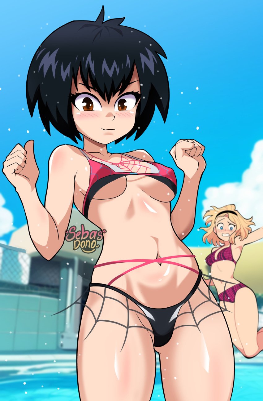 2girls bikini female gwen_stacy_(spider-verse) peni_parker sebasdono spider-man:_across_the_spider-verse spider-man:_into_the_spider-verse spider-man_(series) tagme