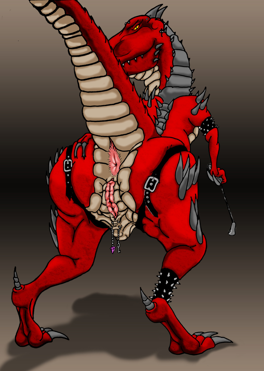 anthro anus ass bondage bondage bound carnotaurus claws dinosaur female lokidragon87 pussy raised_tail scalie solo