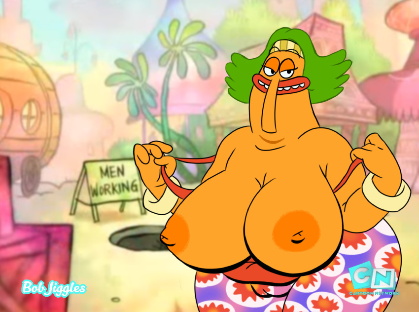 1girls big_breasts bob-jiggles breasts cartoon_network chowder clothing digital_media_(artwork) endive female green_hair hi_res lips looking_at_viewer nipples solo teeth