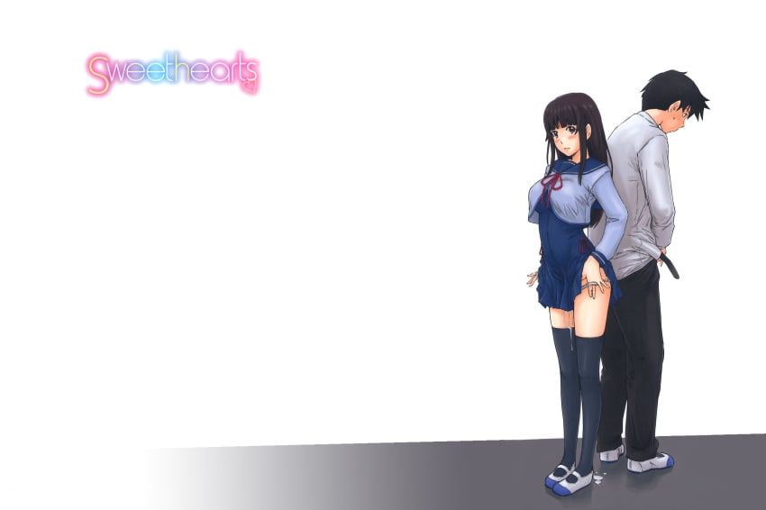 after_sex after_sex back-to-back bangs black_hair blunt_bangs blush comic cum cum_in_pussy cum_inside cumdrip eromanga female highres kisaragi_gunma long_hair looking_at_viewer manga panties panty_pull sailor_collar sasano_kun school_uniform shiraishi_kasumi shoes standing sweethearts thighhighs underwear uwabaki