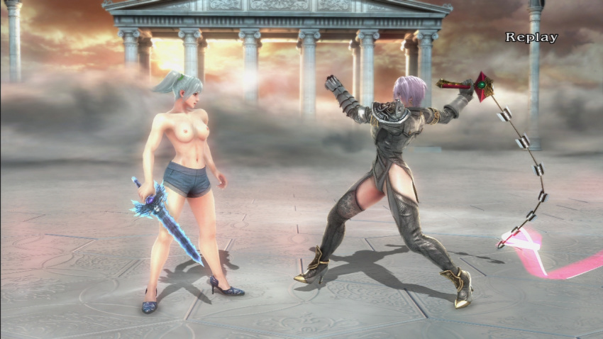 3d blonde_hair breasts elysium isabella_valentine long_hair milf nipples sophitia_alexandra soul_calibur soul_calibur_v topless