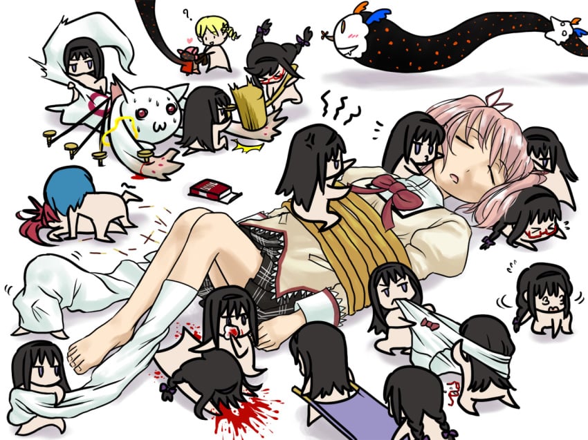 barefoot black_hair blonde_hair blood blue_hair bondage braid charlotte_(madoka_magica) chibi crotch_rub drill_hair feet female female_only glasses gulliver's_travels hair_ribbon hairband hammer human imminent_rape kissing kyuubee legwear madoka_kaname mahou_shoujo_madoka_magica micro_on_macro miki_sayaka minigirl mukiki multiple_girls multiple_persona nail nosebleed nude panties parody pink_hair pocky pool_of_blood red_hair ribbon sakura_kyouko school_uniform sex size_difference sock_pull stretcher sweat thighhighs tied_hair tied_up tomoe_mami twin_braids twin_drills twintails underwear undressing what white_legwear white_panties yuri