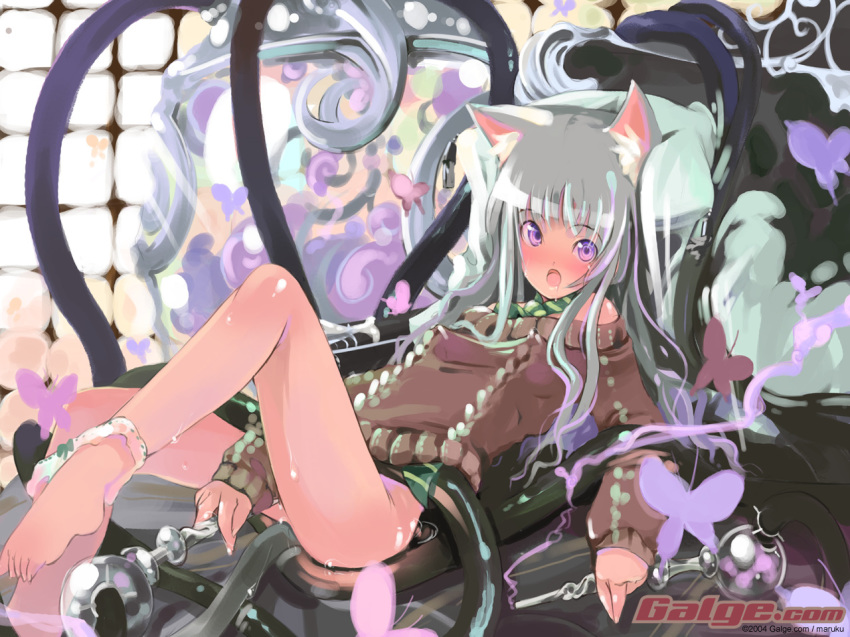 animal_ears barefoot cat_ears cat_tail clothing feet galge.com implied_penetration maruku masturbation open_mouth original penetration pussy_juice saliva tail tentacle tentacles_under_clothes wallpaper wet