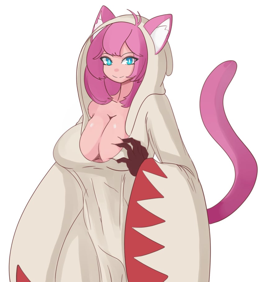 1girls big_breasts blue_eyes cait_(coc2) cat_ears cat_eyes cat_humanoid cat_tail catgirl cleavage corruption_of_champions corruption_of_champions_ii cosplay feline female female_only final_fantasy grabbing_own_breast huge_breasts looking_at_viewer nekomimi nsfw_flur pink_hair robe solo tail thick_thighs white_mage