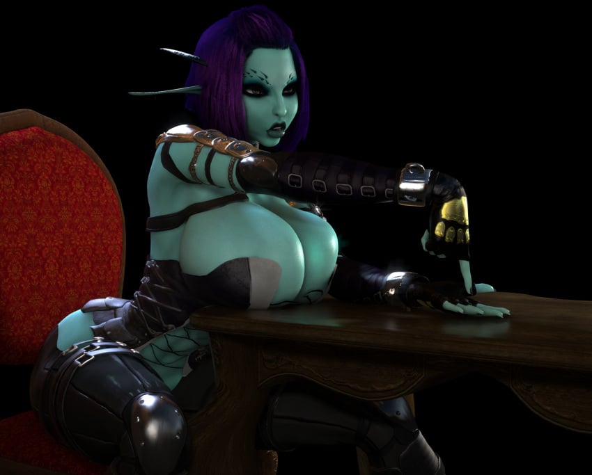 1girls 3d 3d_(artwork) ass big_ass blue_body blue_skin chair cleavage clothed clothed_female corset demanding female female_only female_solo fingerless_gloves gigantic_breasts gloves heterochromia high_resolution highres huge_ass huge_breasts large_ass leaning_forward long_ears long_pointy_ears pointy_ears purple_hair sitting solo solo_female soria table top_heavy top_heavy_breasts unreal_tournament vaako