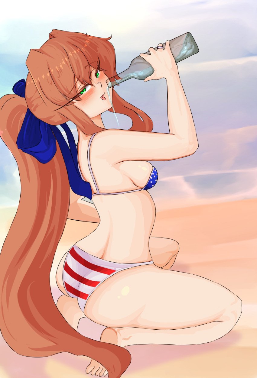 1female 1girls 4th_of_july american_flag_bikini american_flag_bikini_bottom american_flag_bikini_top bikini bikini_bottom bikini_top breasts butt commission commission_art doki_doki_literature_club female_focus fourth_of_july green_eyes holidays long_hair monika_(doki_doki_literature_club) seductive seductive_look solo_focus swimwear tongue zeddarts