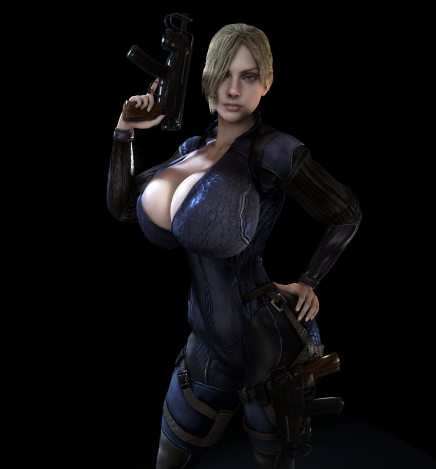 1girls 3d 3d_(artwork) alternate_ass_size alternate_breast_size ass big_ass big_breasts black_bodysuit blonde_hair bodysuit breasts breasts_bigger_than_head cleavage clothed clothed_female female female_only female_solo front_view gun hair_over_one_eye hand_on_hip hand_on_own_hip high_resolution highres hips holding_gun holding_object holding_weapon hourglass_figure huge_breasts human human_female human_only jill_valentine jill_valentine_(blonde) large_ass large_breasts long_hair looking_at_viewer ponytail resident_evil resident_evil_5 slim_waist small_waist solo solo_female thin_waist top_heavy top_heavy_breasts upper_body vaako wasp_waist weapon wide_hips