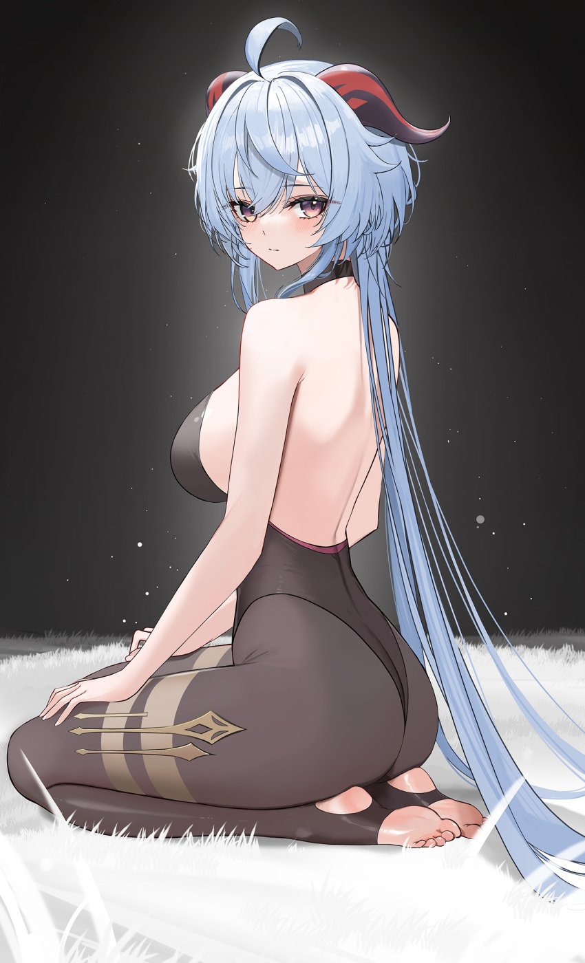 1girls absurd_res absurdres adult ahoge ass ass_cleavage back bare_armpits bare_arms bare_back bare_hands bare_shoulders bare_skin bare_toes big_breasts black_background black_choker black_legwear black_pantyhose blue_eyebrows blue_hair blue_hair_female blush blushing_female breasts breedable butt_crack butt_crack_outline choker dark_background dot_nose elbows eyebrows_visible_through_hair feet female female_focus female_only fingers full_body ganyu_(genshin_impact) genshin_impact groin hair_between_eyes half_naked hand_on_leg hand_on_own_leg hand_on_own_thigh hand_on_thigh hands_on_lap high_resolution highres horn horns hourglass_figure kneeling knees large_breasts legs legwear leotard light-skinned_female light_skin long_hair looking_at_viewer naked naked_female nape nude nude_female pantyhose purple_eyes purple_eyes_female red_horn red_horns rella2930 rikui_(rella2930) shoulders sideboob simple_background sitting sitting_on_floor sitting_on_ground sitting_on_knees slender_body slender_waist slim_girl slim_waist soles solo stirrup_legwear thick_ass thick_thighs thighs thin_waist toes v-line white_background wide_hips