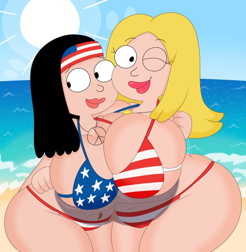 2024 20th_century_fox 2girls 3barts 4th_of_july absurd_res american_dad american_flag_bikini beach big_breasts bikini black_eyes black_hair blonde_hair blue_sky breasts busty child_bearing_hips curvaceous curvy curvy_body curvy_female curvy_figure daughter detailed_background digital_drawing_(artwork) digital_media_(artwork) duo duo_focus enormous_breasts eyelashes female female_focus female_only francine_smith gigantic_breasts hayley_smith hi_res holidays huge_breasts huge_hips huge_thighs large_breasts light-skinned_female light_skin long_hair looking_at_viewer massive_breasts mature_female milf mother mother_and_child mother_and_daughter motion_lines outside peace_sign pink_lipstick sea seaside skimpy skimpy_bikini smile sun thick_thighs thunder_thighs voluptuous wide_hips wink winking_at_viewer