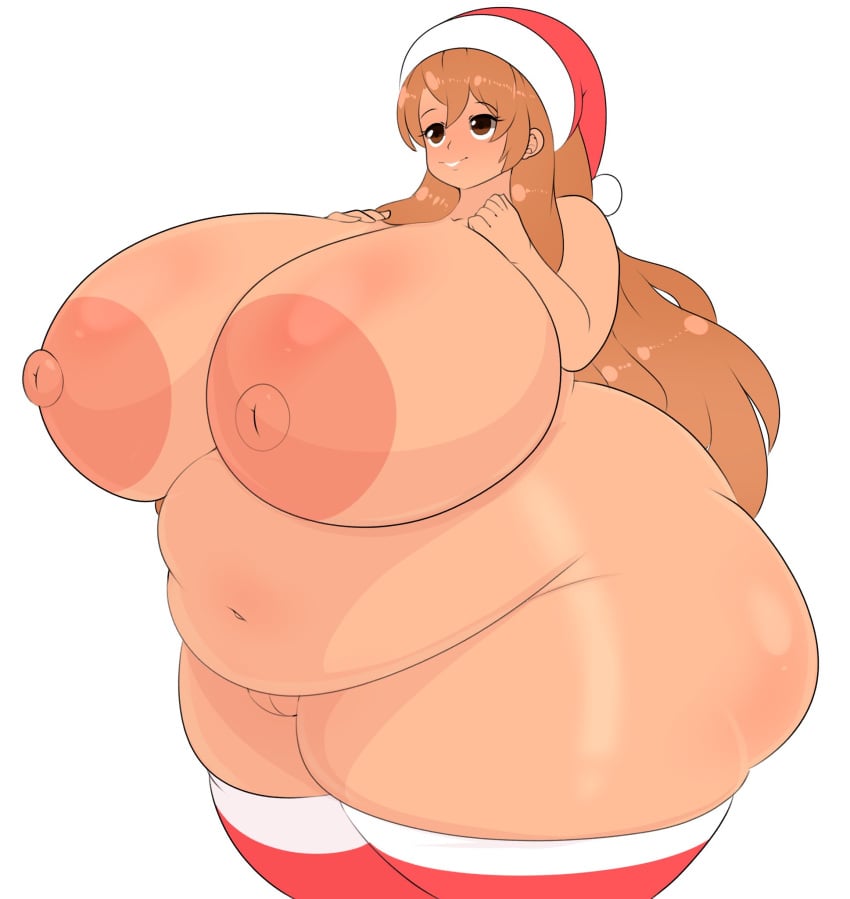 1girls 2021 absurd_res areolae bbw belly breasts brown_eyes brown_hair christmas christmas_outfit curvaceous curvy curvy_figure fat female female_focus fladdykin golden_time hips huge_areolae huge_belly huge_breasts huge_thighs kaga_kouko long_hair matching_hair/eyes nipples nude nude_female plump pussy santa_hat simple_background solo solo_female solo_focus thick_thighs thighs voluptuous white_background wide_hips