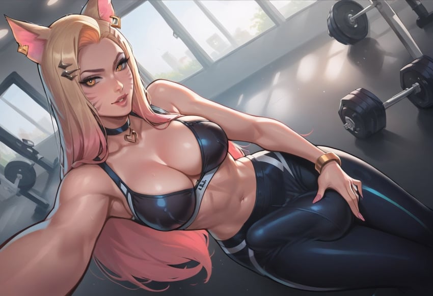 1futa abs ahri ai_generated animal_ears ball_bulge balls balls_under_clothes blonde_hair breasts bulge cameltail collar dollar_ai erection erection_under_clothes fox_ears futa_only futanari gym gym_uniform huge_breasts k/da_ahri k/da_series league_of_legends light-skinned_futanari light_skin long_hair looking_at_viewer penis penis_bulge penis_under_clothes riot_games selfie solo taker_pov tenting yellow_eyes