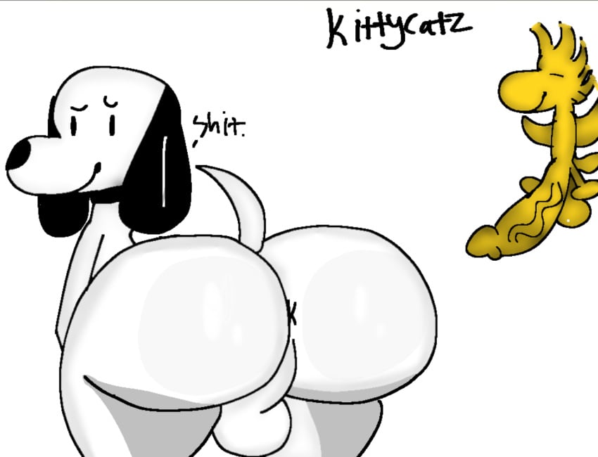 anal anthro ass big_butt big_penis black_ears canid canine closed_eyes collar duo feathers flying genitals hi_res huge_butt huge_cock hybrid kittycatz male male/male mammal peanuts peanuts_worldwide_llc penis smile snoopy_(peanuts) tail white_body wildbrain wings woodstock_(peanuts) yellow_body yellow_feathers