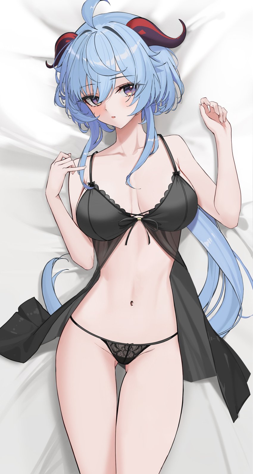 1girls absurd_res absurdres adult ahoge antenna_hair arm_up arms_up ass_visible_through_thighs bare_arms bare_belly bare_chest bare_hands bare_hips bare_legs bare_midriff bare_navel bare_shoulders bare_skin bare_thighs bare_torso bed_sheet bed_sheets belly belly_button black_bra black_lingerie black_panties black_underwear blue_eyebrows blue_hair blue_hair_female blush blush_lines blushing_female bra breasts cleavage collarbone covered_areola covered_areolae covered_breasts covered_crotch covered_navel covered_nipples covered_pussy covered_vagina curvy curvy_body curvy_female curvy_figure curvy_hips curvy_thighs dot_nose elbows exposed exposed_arms exposed_belly exposed_legs exposed_midriff exposed_shoulders exposed_thighs exposed_torso eyebrows_visible_through_hair female female_focus female_only fingernails fingers frilled_bra frilled_underwear front-tie_bra ganyu_(genshin_impact) genshin_impact groin hair_between_eyes half_naked hand_up hands_up head_tilt high_resolution highres hips horn horns hourglass_figure lace_panties lace_underwear laced_panties laced_underwear laying_down laying_on_back laying_on_bed legs light-skinned_female light_skin lingerie lingerie_bra lingerie_only long_hair looking_at_viewer medium_breasts naked naked_female navel nude nude_female open_mouth panties parted_lips purple_eyes purple_eyes_female pussy red_horn red_horns rella2930 rikui_(rella2930) shoulders sidelocks simple_background slender_body slender_waist slim_girl slim_waist solo thick_thighs thigh_gap thighs thin_waist tilted_head underwear upper_body v-line very_long_hair waist white_background white_bed_sheet wide_hips