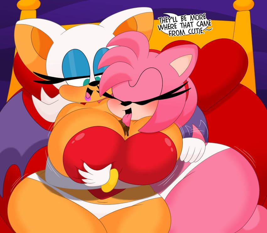 2girls 3barts alternate_ass_size alternate_breast_size amy_rose anthro anthro_only ass_bigger_than_head big_breasts blush breasts female female_only furry furry_female furry_only huge_ass huge_breasts rouge_the_bat sega sonic_(series) sonic_the_hedgehog_(series) tongue tongue_out yuri