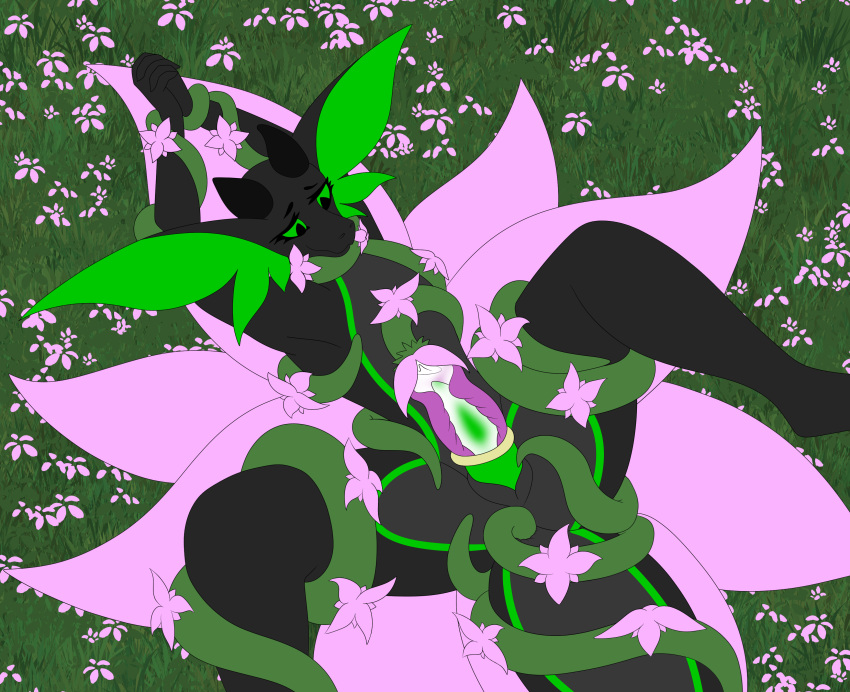 absurd_res anal anal_sex anthro anthro_penetrated arms arms_above_head big_ears black_body black_eyes bodily_fluids bound cum dragon ejaculation elemental_creature erection eyelashes femboy field_background flat_colors flora_fauna flower genital_fluids genitals green_markings green_penis green_sclera hi_res horn looking_down looking_pleasured luceiry male male_only markings milking_tentacles mythological_creature mythological_scalie mythology penetration penis pink_flower plant restrained restrained_by_tentacles scalie solo spread_legs spreading tail tapering_penis tentacle tentacle_around_neck tentacle_penetration tentacles_around_arms tentacles_around_legs tentacles_around_tail zaks zaks(artist)