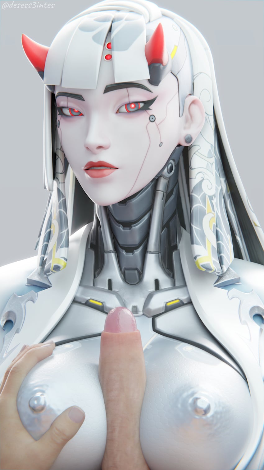 1boy 1girls 3d blender breasts desess3intes overwatch paizuri render shion_(overwatch) tagme